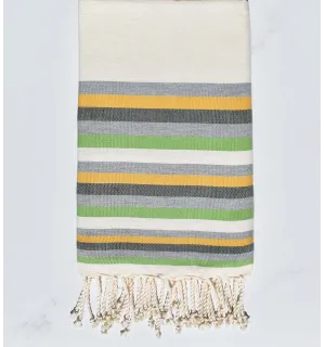 Telo mare Fouta bianco crema, grigio, giallo, verde militare e verde chiaro 