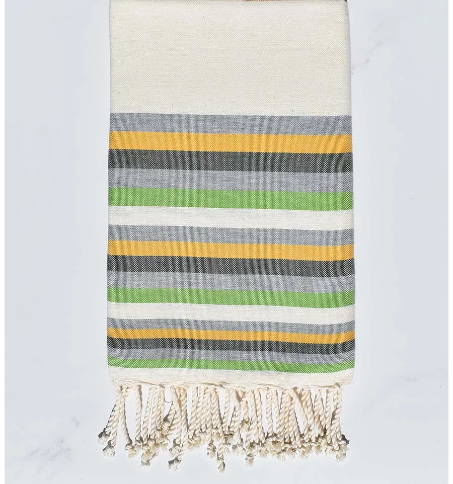 Telo mare Fouta bianco crema, grigio, giallo, verde militare e verde chiaro 