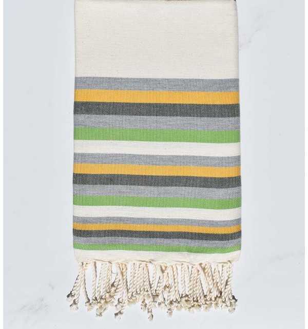 Telo mare Fouta bianco crema, grigio, giallo, verde militare e verde chiaro 