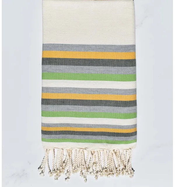 Telo mare Fouta bianco crema, grigio, giallo, verde militare e verde chiaro 