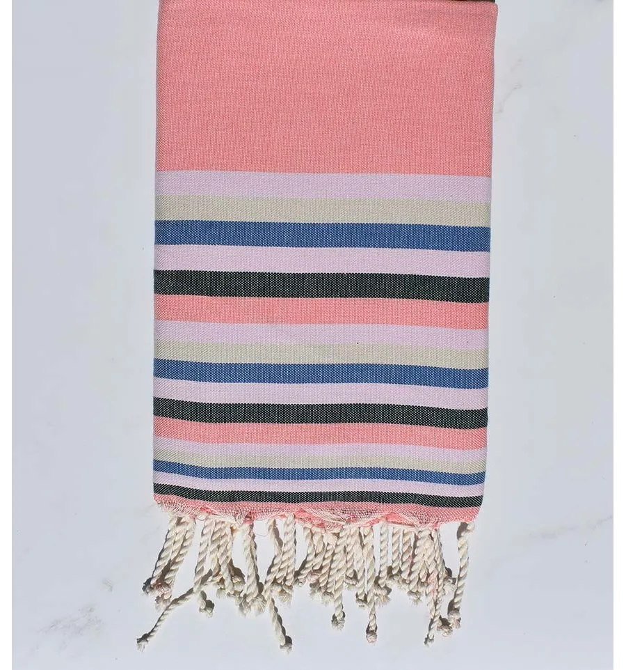 Telo mare Fouta rosa incarnadine , rosa chiaro , Beige, blu e verde 