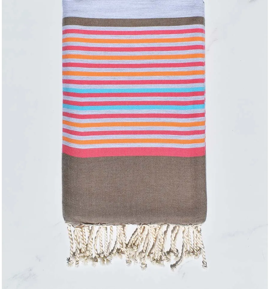 Telo mare Fouta grigio, bisque, rosa, arancione e blu 