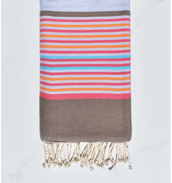 Telo mare Fouta grigio, bisque, rosa, arancione e blu 