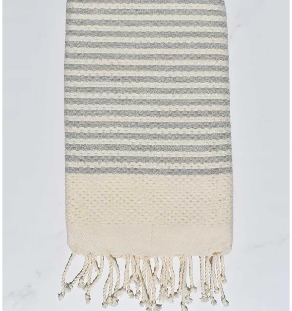 Fouta nido d'ape con strisce grigie continue 