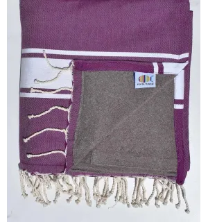 telo mare raddoppiato spugna viola e scuro taupe Fouta Tunisia - 1