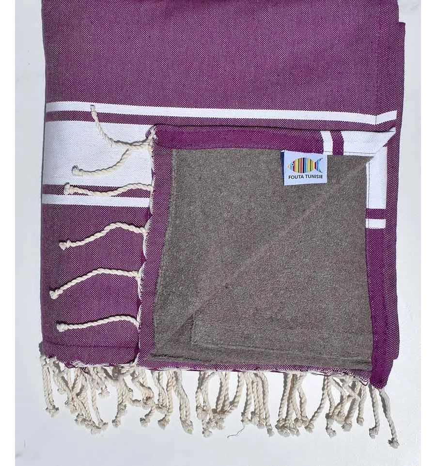 telo mare raddoppiato spugna viola e scuro taupe Fouta Tunisia - 1