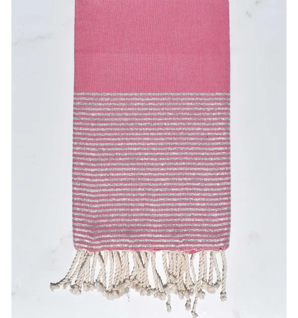 Telo mare piatta rosa medio con lurex argento Fouta Tunisia - 2