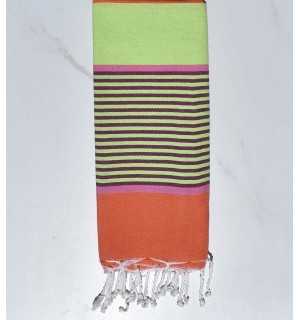 telo mare per bambini verde chiaro, rosa, magenta scuro e arancio corallo Fouta Tunisia - 1