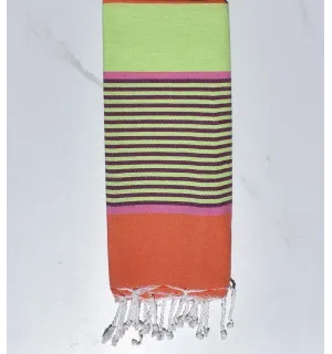 telo mare per bambini verde chiaro, rosa, magenta scuro e arancio corallo Fouta Tunisia - 1