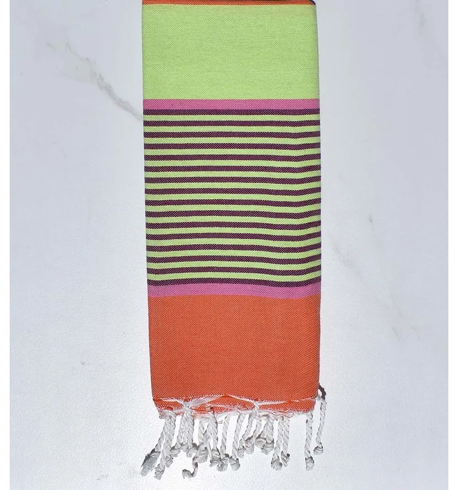 telo mare per bambini verde chiaro, rosa, magenta scuro e arancio corallo Fouta Tunisia - 1