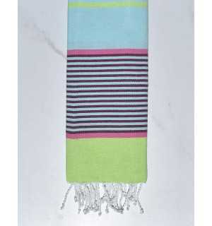 Telo mare per bambini azzurro, rosa, magenta scuro e verde chiaro Fouta Tunisia - 1