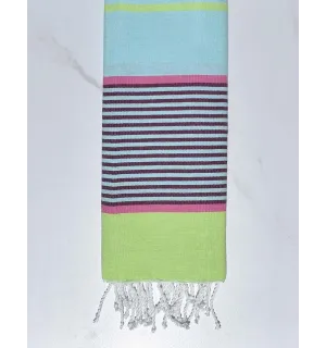 Telo mare per bambini azzurro, rosa, magenta scuro e verde chiaro Fouta Tunisia - 1