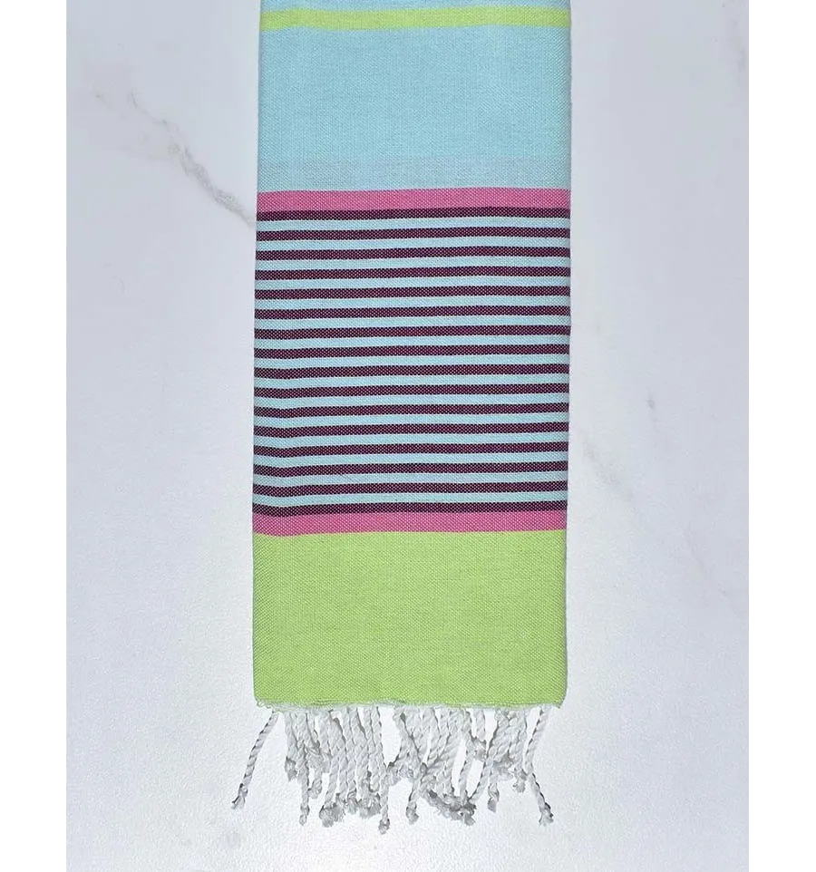 Telo mare per bambini azzurro, rosa, magenta scuro e verde chiaro Fouta Tunisia - 1