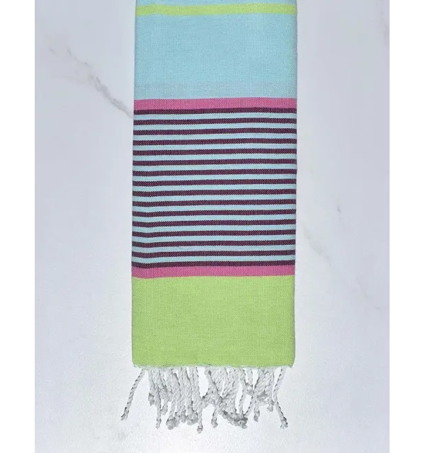 Telo mare per bambini azzurro, rosa, magenta scuro e verde chiaro Fouta Tunisia - 1