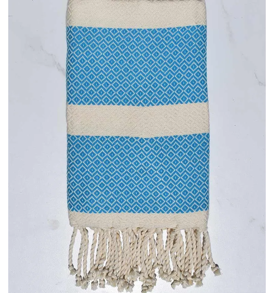 telo mare chevron blu celeste  ed ecru Fouta Tunisia - 1