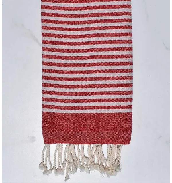 Fouta nido d'ape con strisce rosso Fouta Tunisia - 1