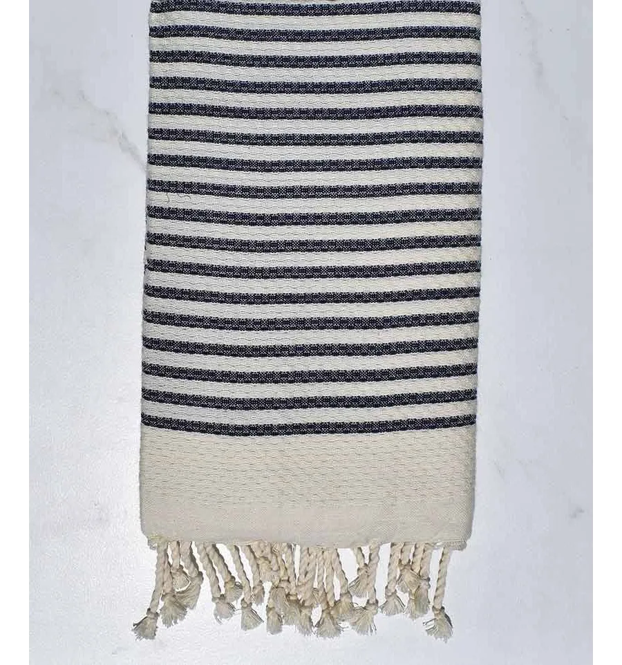 Fouta nido d'ape con strisce blu scuro continue Fouta Tunisia - 1