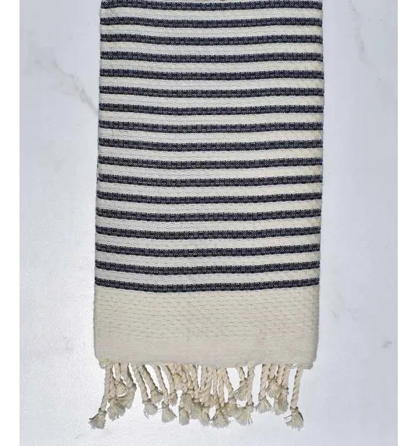 Fouta nido d'ape con strisce blu scuro continue Fouta Tunisia - 1