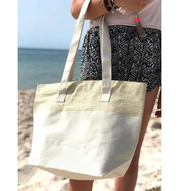 borsa da spiaggia telo mare colore ecru con lurex dorato Fouta Tunisia - 2