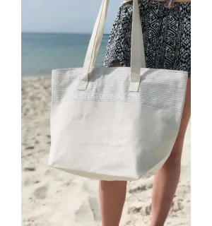 borsa da spiaggia telo mare colore ecru con lurex argento Fouta Tunisia - 1 2