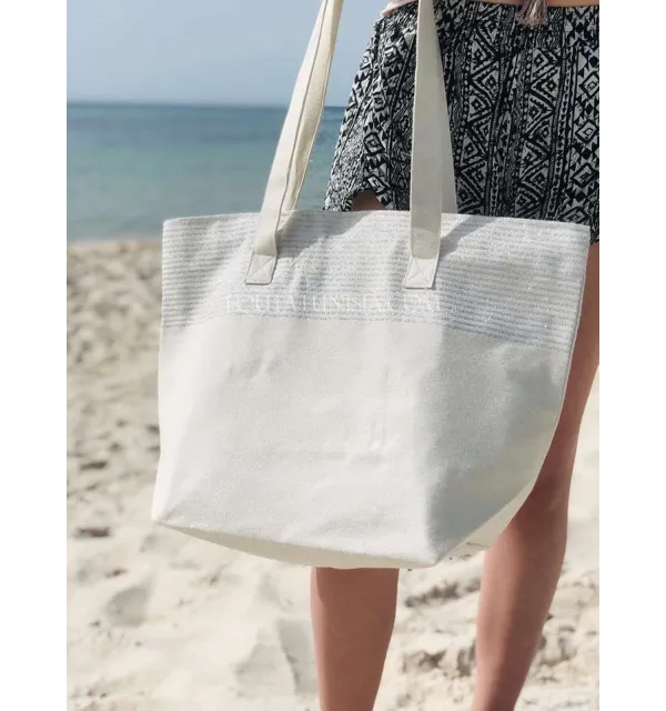 borsa da spiaggia telo mare colore ecru con lurex argento Fouta Tunisia - 2