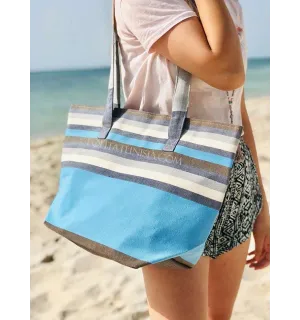 Borsa da spiaggia telo mare 5 colori jeans blu cielo, bianco, grigio, arancione, marrone e blu Fouta Tunisia - 2 2