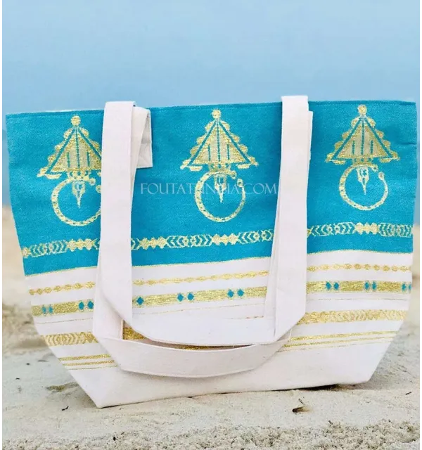 borsa da spiaggia  telo mare khlela blu azzurro Fouta Tunisia - 3