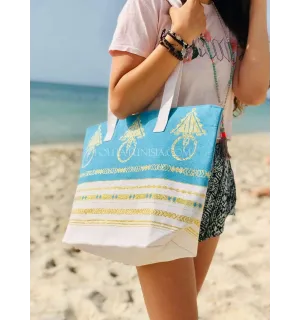 borsa da spiaggia  telo mare khlela blu azzurro Fouta Tunisia - 2 2