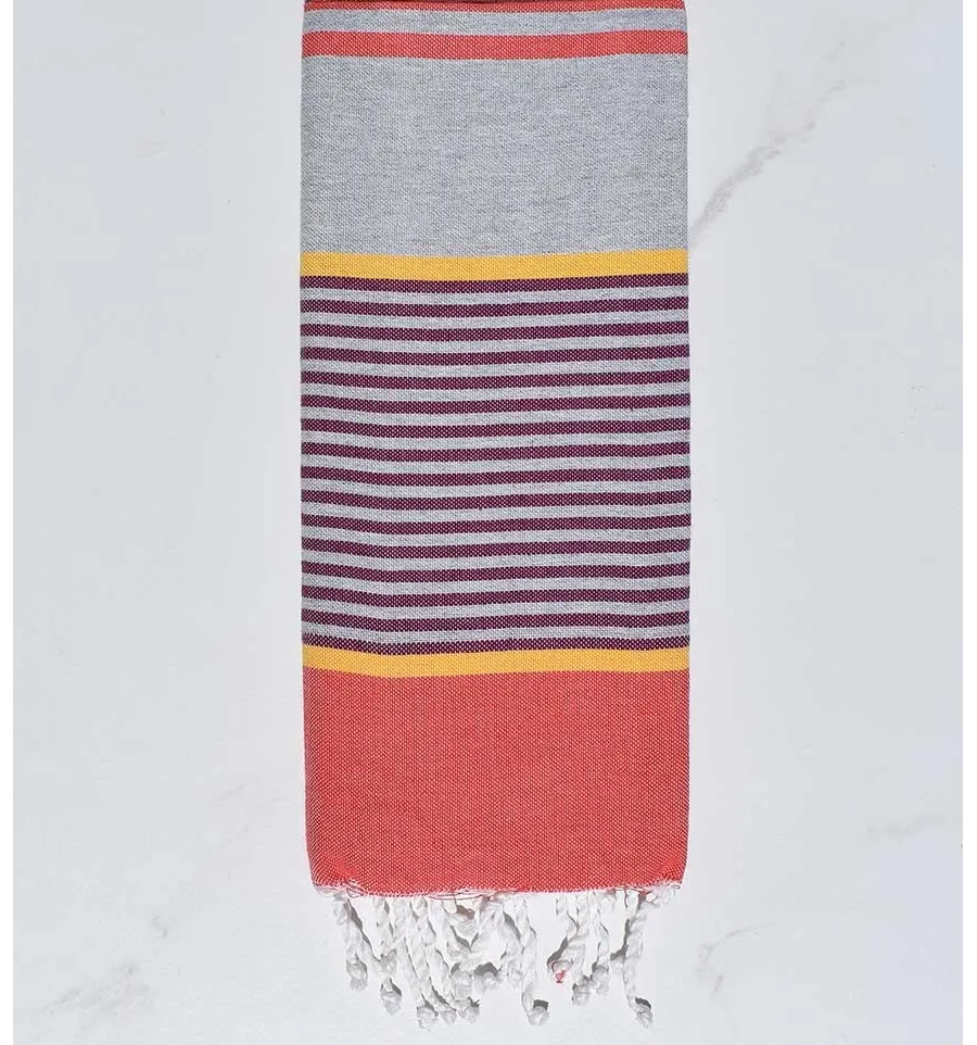 telo mare per bambini grigio, giallo,viola e rosso Fouta Tunisia - 1