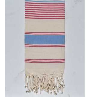 Fouta dina bianco crema, azzurro e rosa scuro Fouta Tunisia - 1