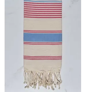 Fouta dina bianco crema, azzurro e rosa scuro Fouta Tunisia - 1