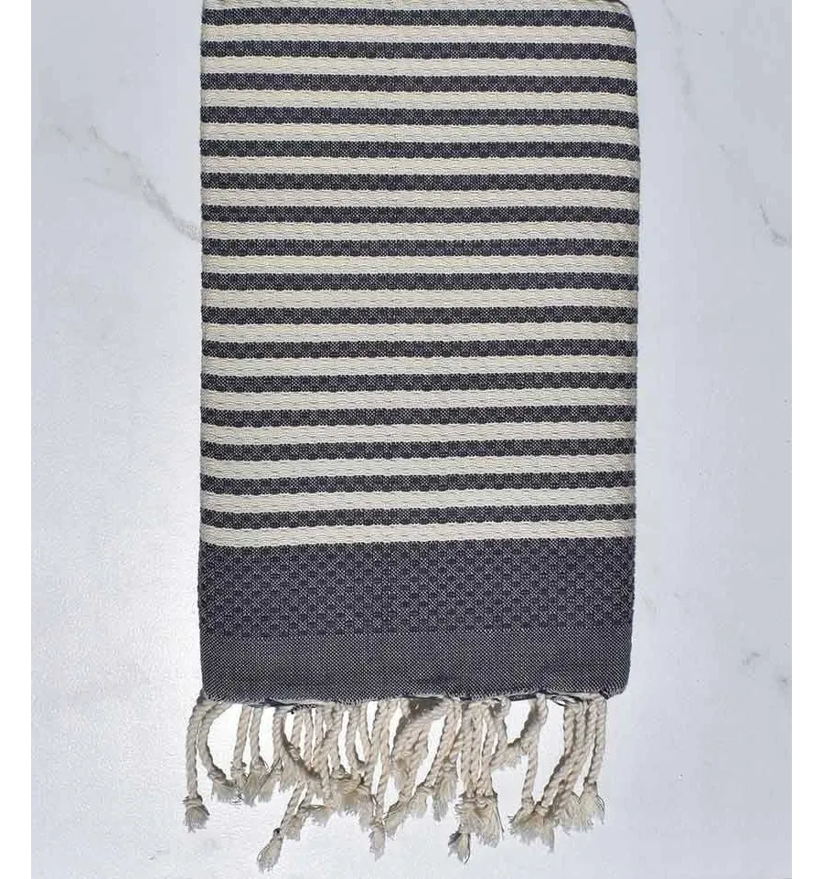 Fouta nido d'ape zebra bianco crema e ardesia Fouta Tunisia - 1