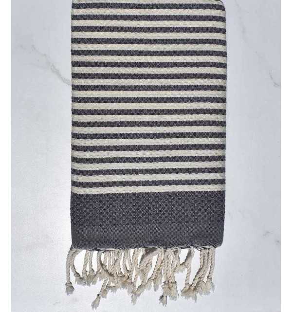 Fouta nido d'ape zebra bianco crema e ardesia Fouta Tunisia - 1