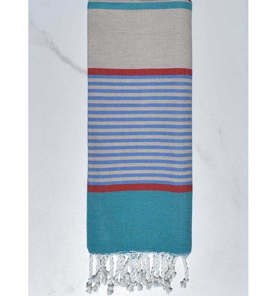 Telo mare per bambini greige, blu, rossa e blu-verde Fouta Tunisia - 1