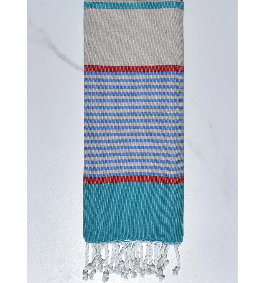 Telo mare per bambini greige, blu, rossa e blu-verde Fouta Tunisia - 1