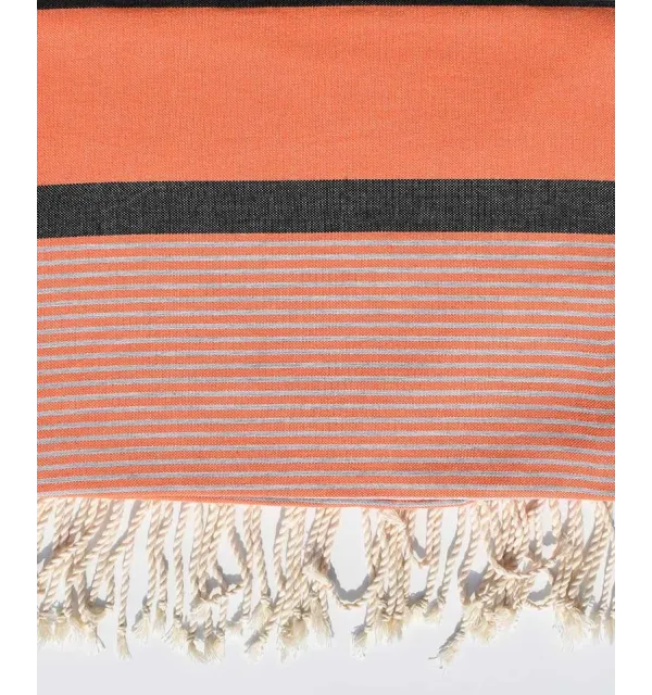 Grande fouta 1.40m/2.50m arancio corallo e grigio nero Fouta Tunisia - 1