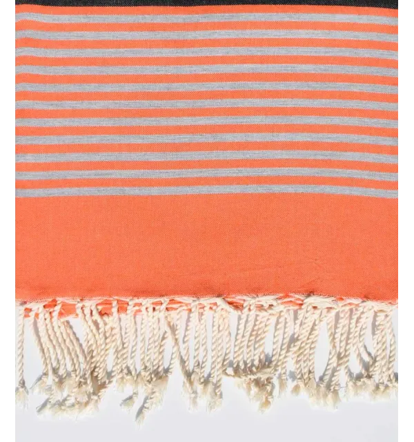 Grande fouta 1.40m/2.50m arancio corallo e grigio nero Fouta Tunisia - 2