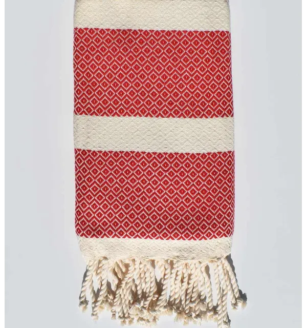 Fouta chevron bianco crema e rosso corsa Fouta Tunisia - 1