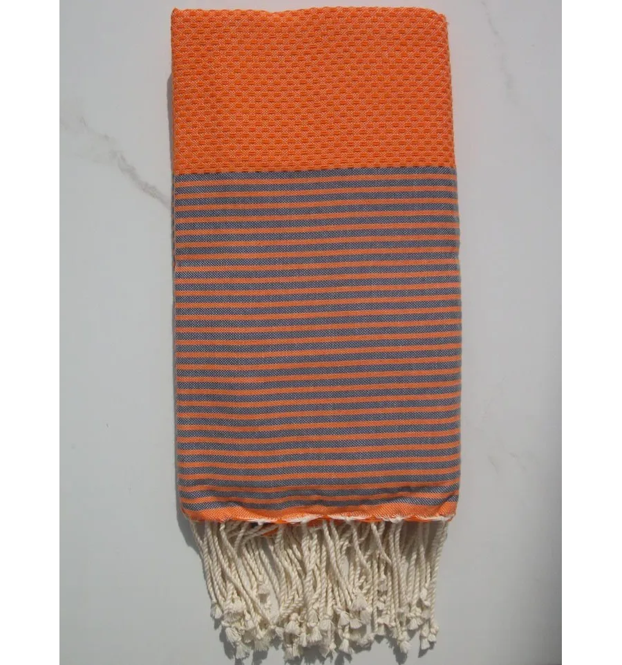 Fouta nido d'ape arancione con strisce grigie 