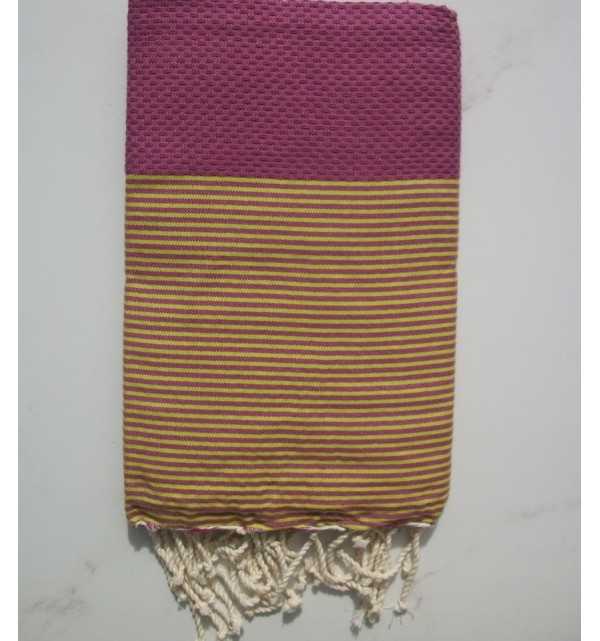 Fouta nido d'ape viola melanzana con strisce gialle 