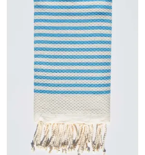 Fouta nido d'ape azzuro con strisce bianche continue Fouta Tunisia - 1