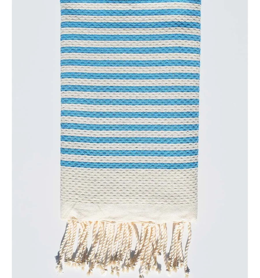 Fouta nido d'ape azzuro con strisce bianche continue Fouta Tunisia - 1