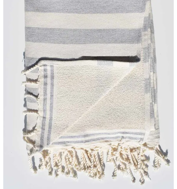 Telo mare spugna bianco crema e grigio Fouta Tunisia - 2