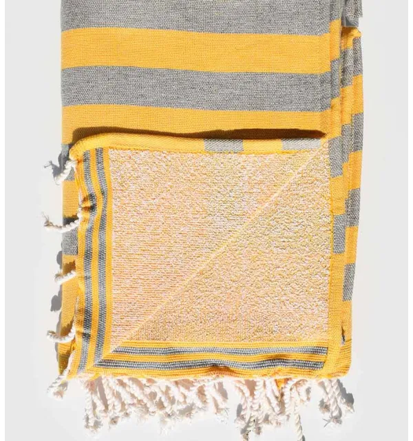 Telo mare spugna giallo e grigio Fouta Tunisia - 2