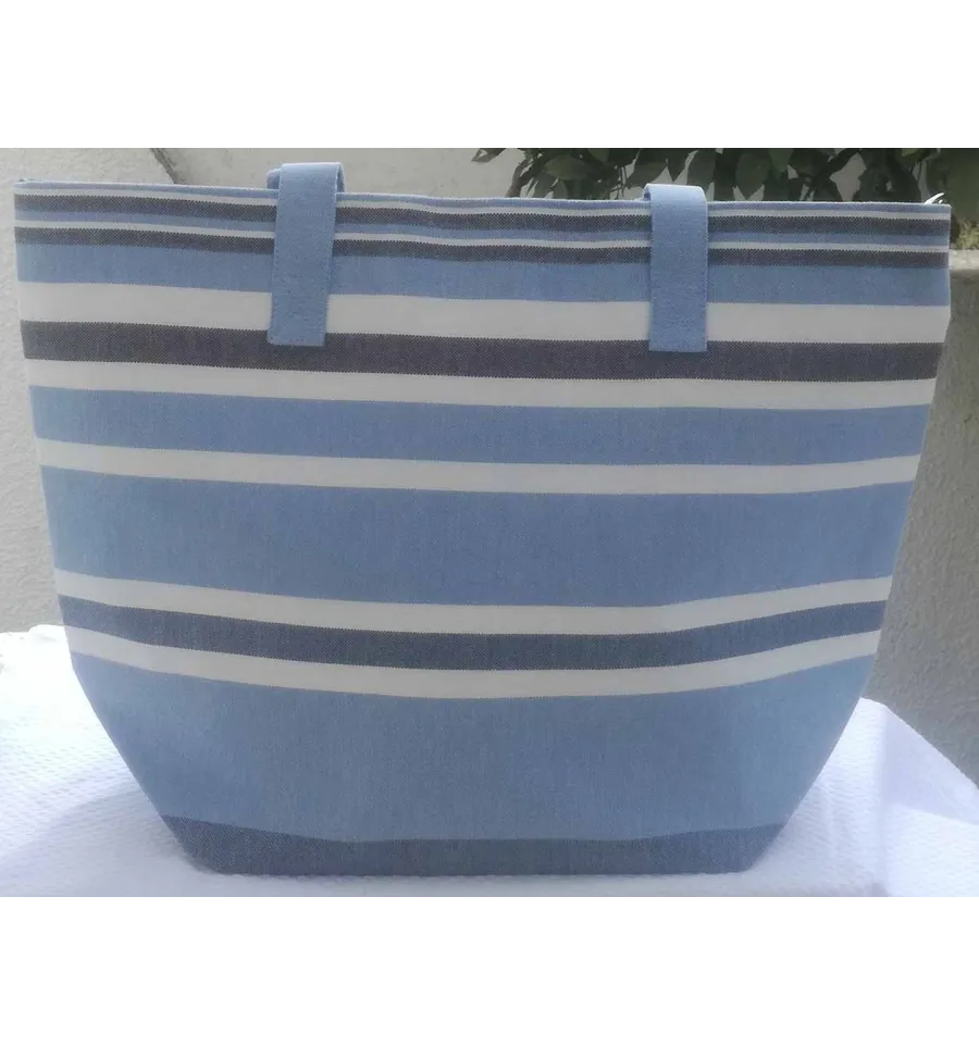 Sac de plage bleu clair, bleu minéral, blanc et gris noir Fouta Tunisia - 1