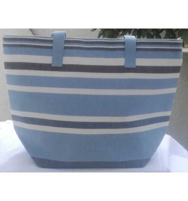 Sac de plage bleu clair, bleu minéral, blanc et gris noir Fouta Tunisia - 1