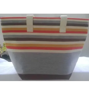 Borsa da spiaggia grigio chiaro, bianco crema, rosso chiaro, senape e caffè Fouta Tunisia - 2 2