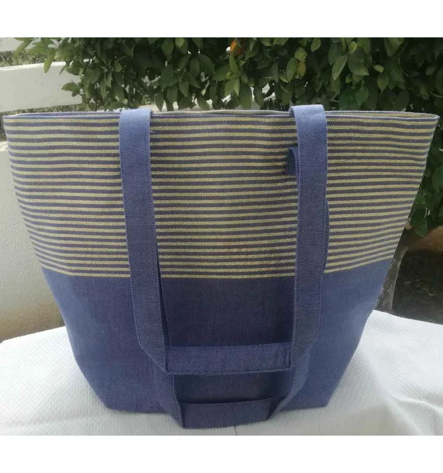 Sac de plage fouta bleu jean avec lurex doré  - 4