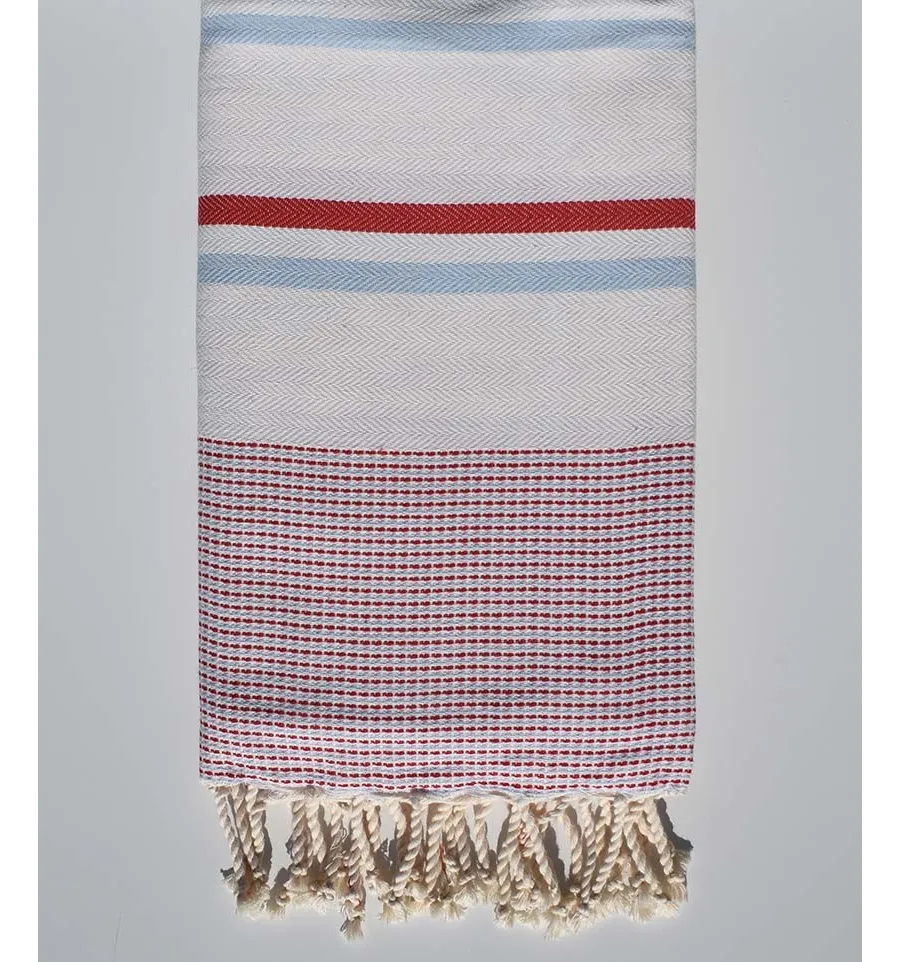 chevron bianco crema chiaro, rosso e blu Fouta Tunisia - 4