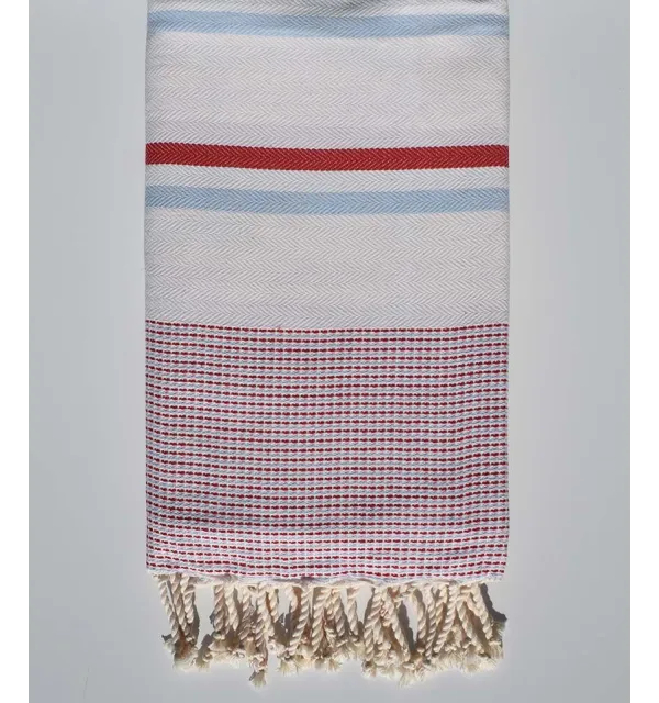 chevron bianco crema chiaro, rosso e blu Fouta Tunisia - 4